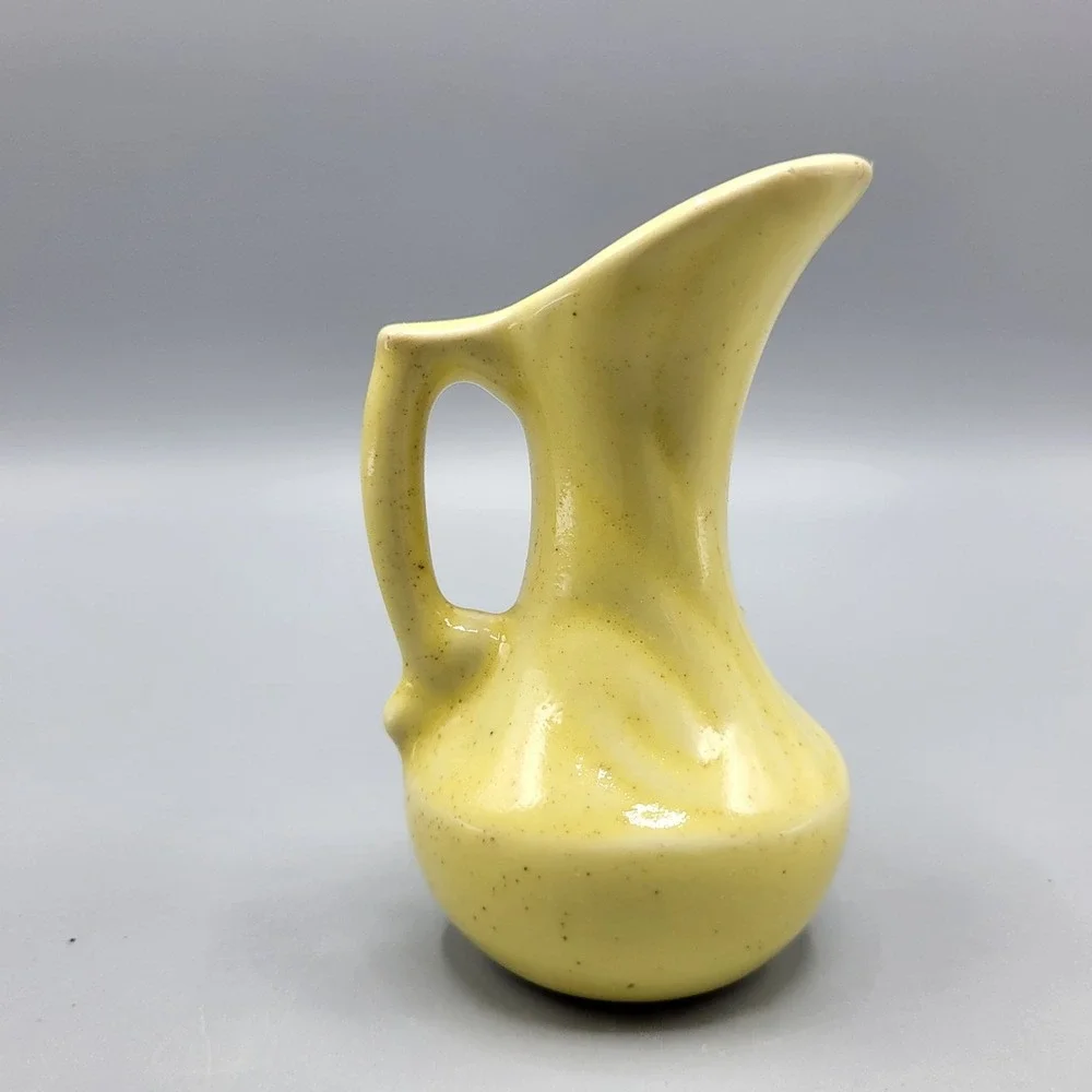Vintage Yellow Ceramic Miniature Pitcher Vase With Handle Home Shelf Decor